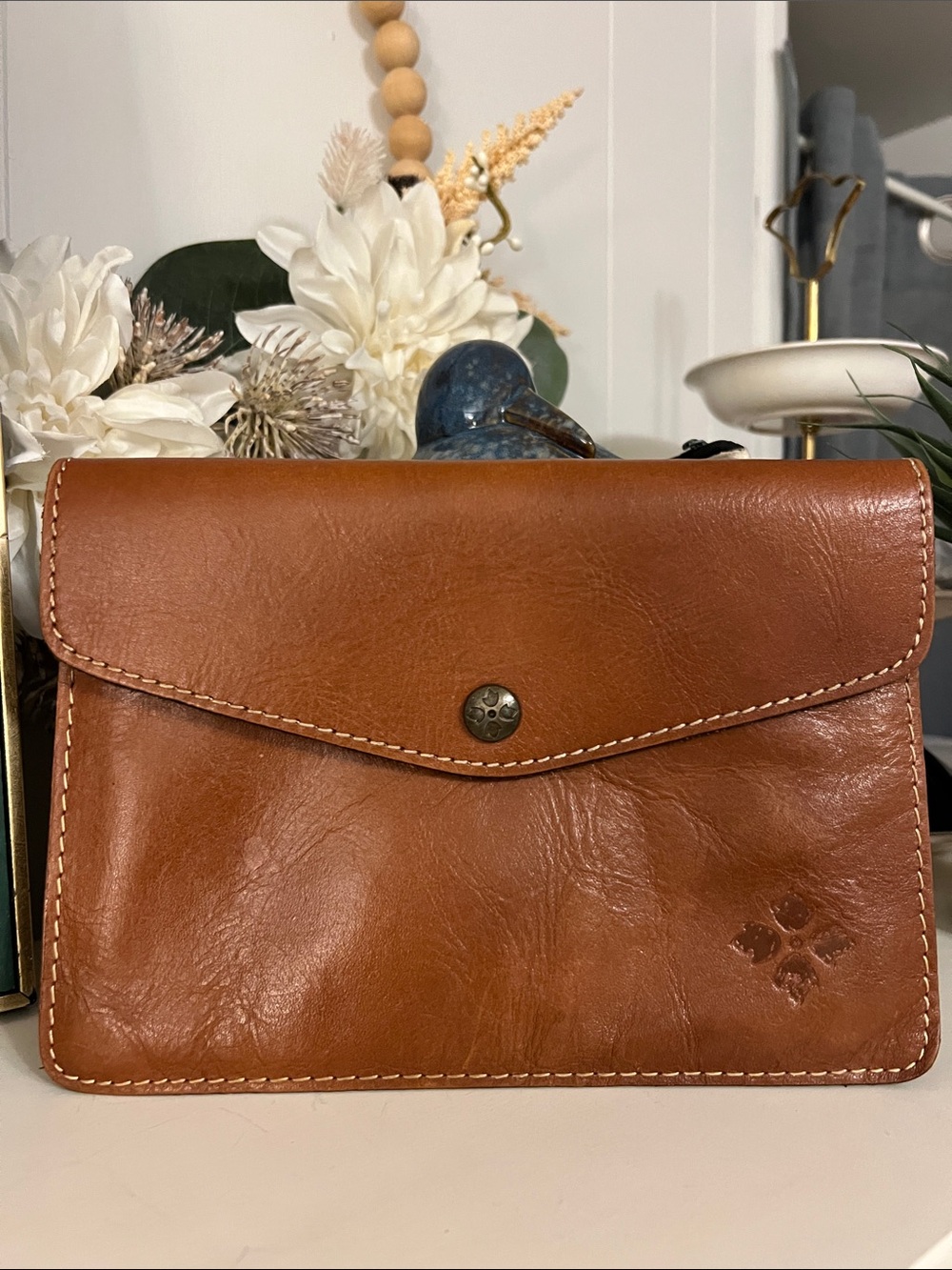 Patricia Nash Cognac Leather Envelope Clutch